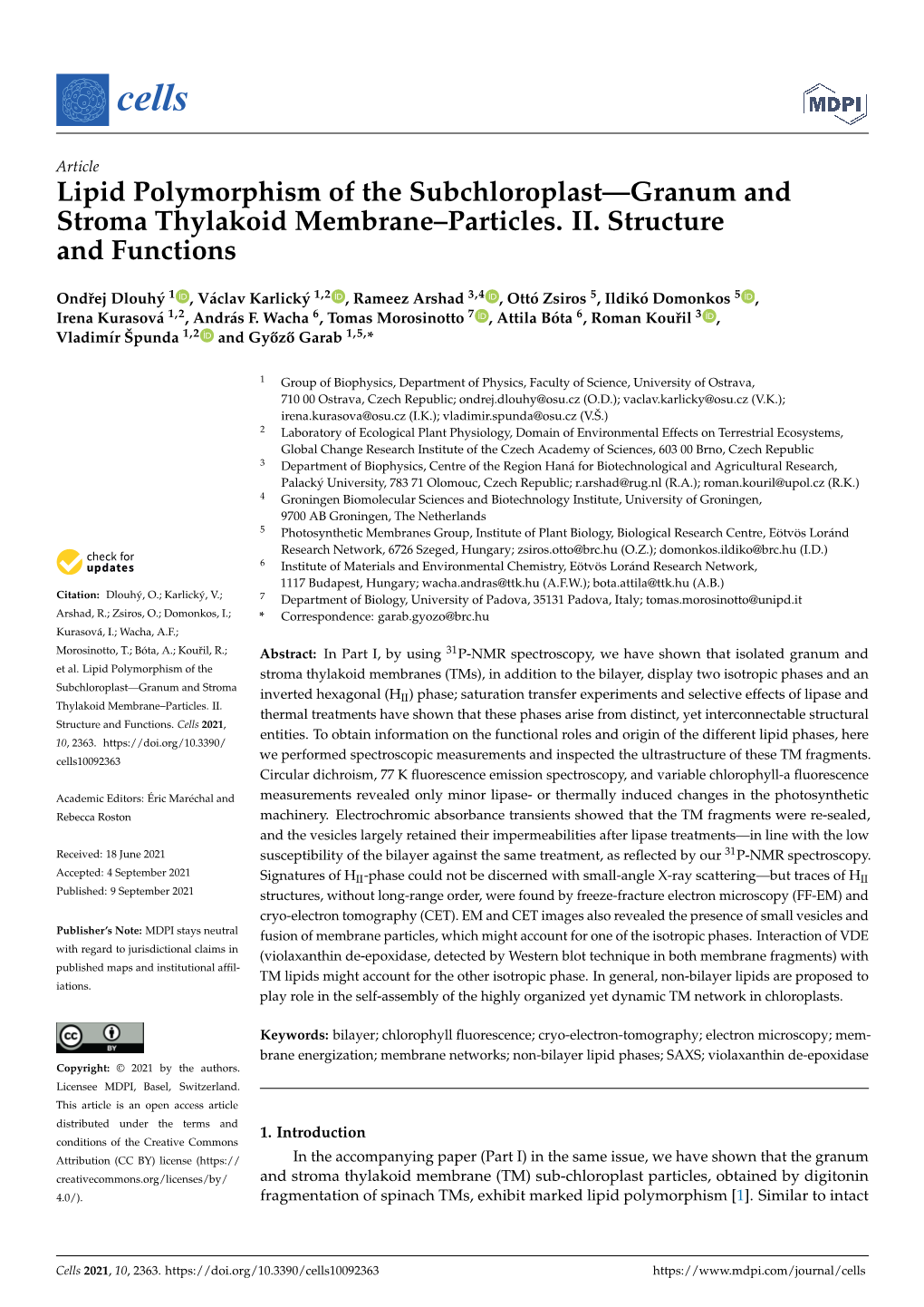 Lipid Polymorphism of the Subchloroplast—Granum and Stroma Thylakoid Membrane–Particles. II. Structure and Functions