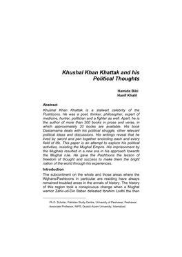 6. Khushal Khan Khattak Political Study, Hanif Khalil