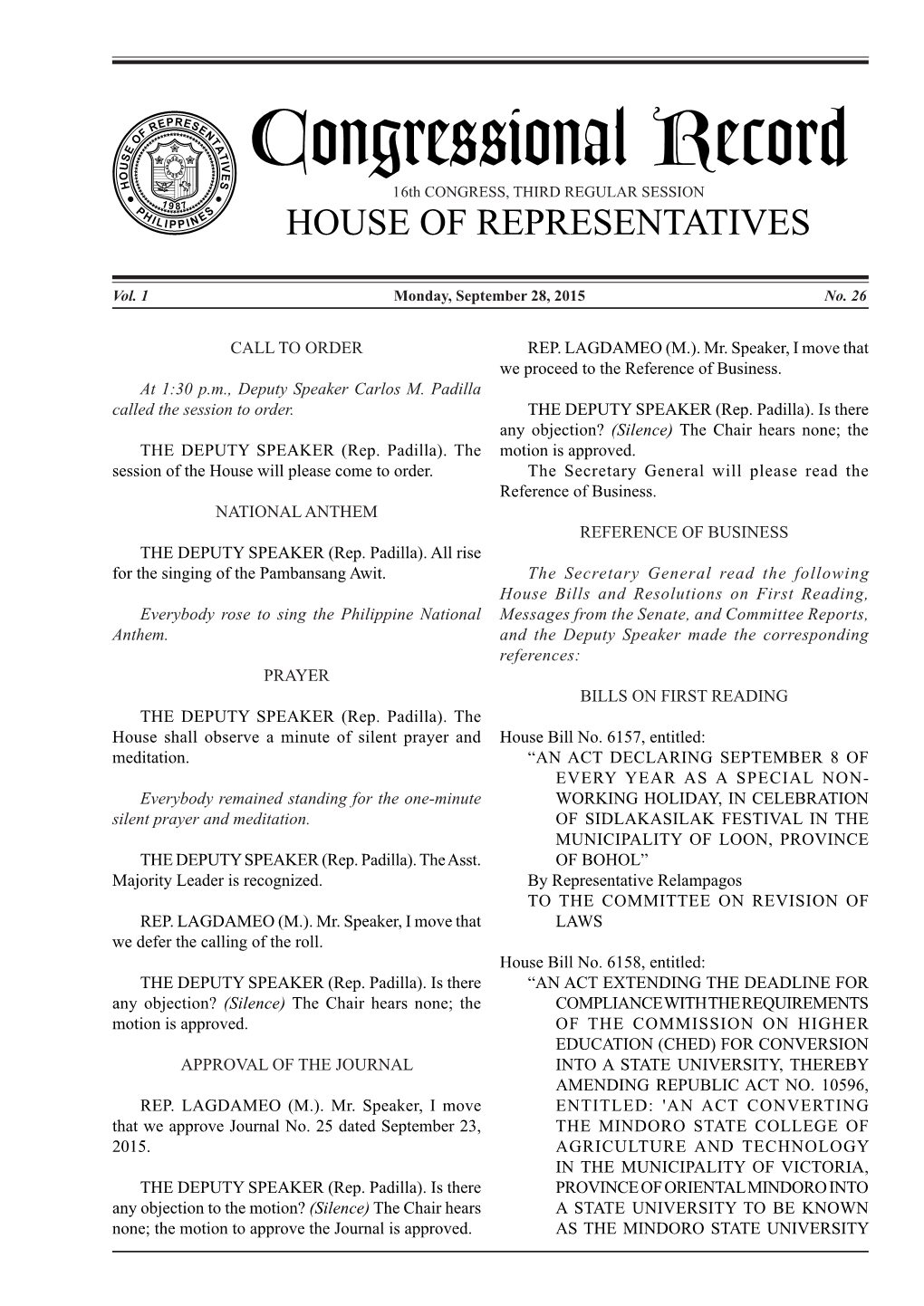 Congressional Record 16Th CONGRESS, THIRD REGULAR SESSION HOUSE of REPRESENTATIVES