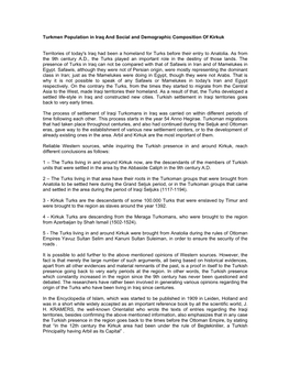 Turkmen Population in Iraq and Social and Demographic Composition of Kirkuk