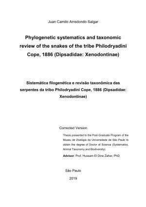 Phylogenetic Systematics and Taxonomic Review of the Snakes of the Tribe Philodryadini Cope, 1886 (Dipsadidae: Xenodontinae)