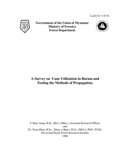 A Survey on Cane Utilization in Burma and Testing the Methods of Propagation