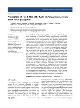 Absorption of Food Along the Guts of Parachanna Obscura and Clarias Gariepinus