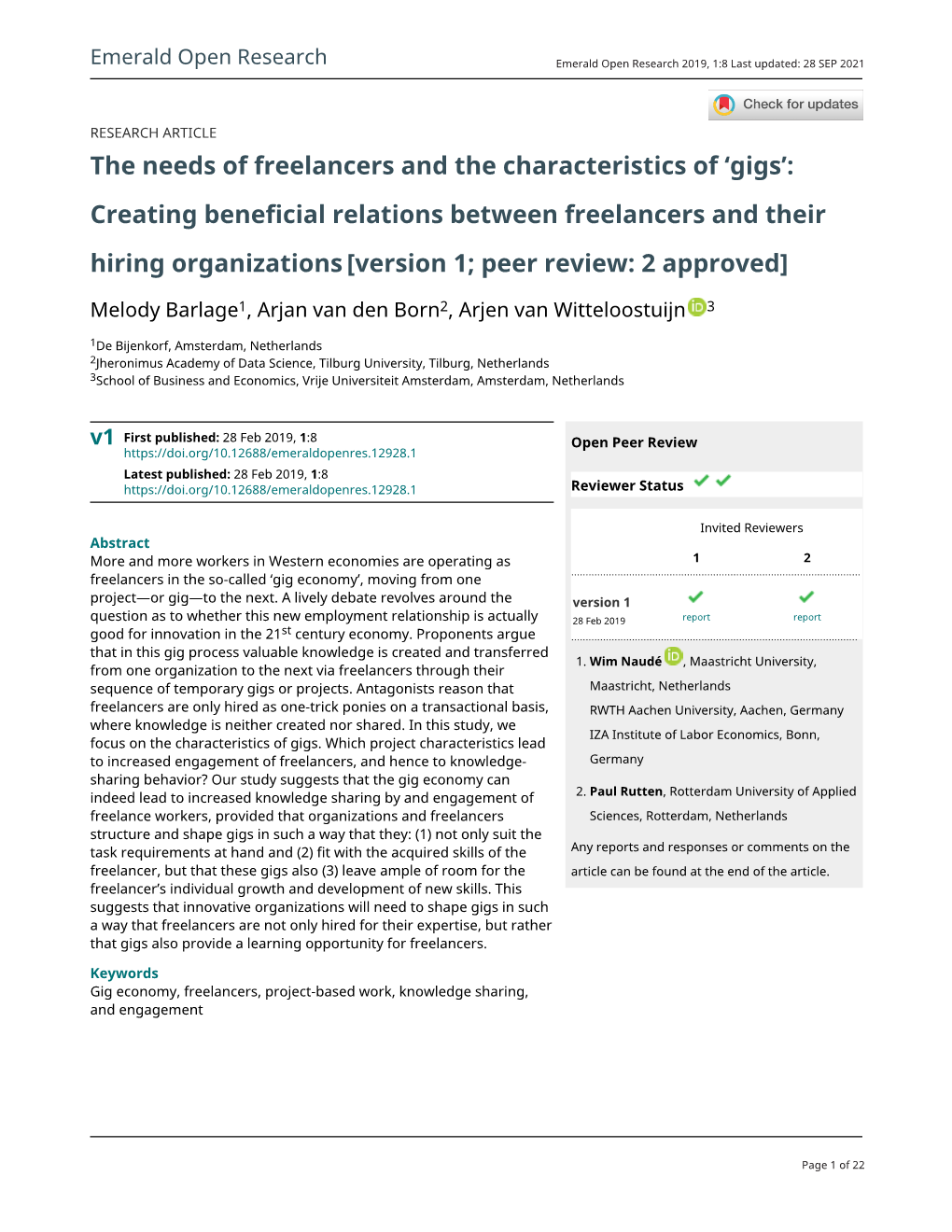 'Gigs': Creating Beneficial Relations Between Freelancers and Their Hiri