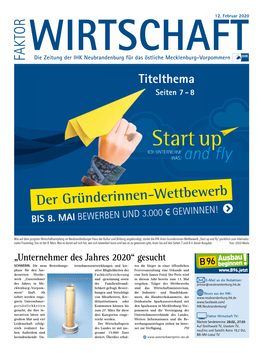 FAKTOR Wirtschaftdie Zeitung Der IHK Neubrandenburg Für Das Östliche Mecklenburg-Vorpommern Titelthema Seiten 7 - 8