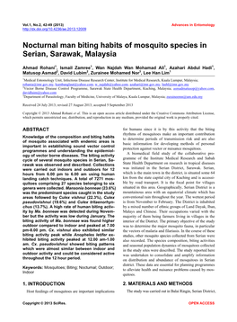 Nocturnal Man Biting Habits of Mosquito Species in Serian, Sarawak, Malaysia