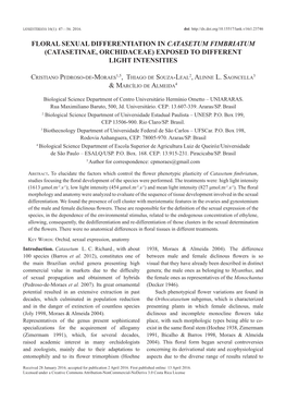 Floral Sexual Differentiation in Catasetum Fimbriatum (Catasetinae, Orchidaceae) Exposed to Different Light Intensities