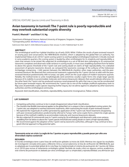 Avian Taxonomy in Turmoil: the 7-Point Rule Is Poorly Reproducible and May Overlook Substantial Cryptic Diversity Frank E