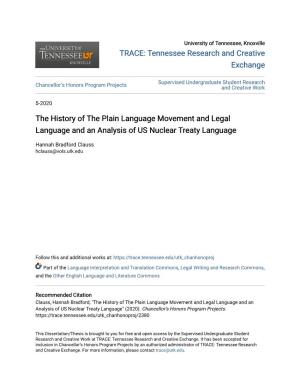 The History of the Plain Language Movement and Legal Language and an Analysis of US Nuclear Treaty Language