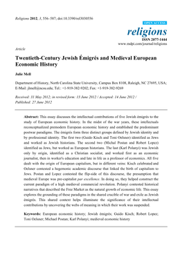 Twentieth-Century Jewish Émigrés and Medieval European Economic History