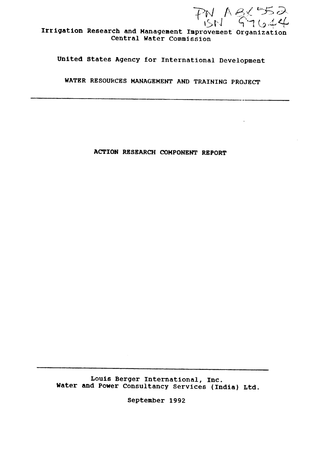 Irrigation Research and Management Improvemedt Organization Central Water Commission