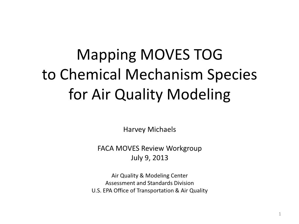 Mapping MOVES TOG to Chemical Mechanism Species for Air Quality Modeling