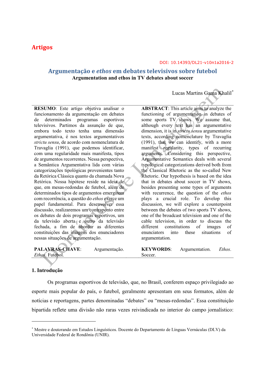 Artigos Argumentação E Ethos Em Debates Televisivos Sobre Futebol
