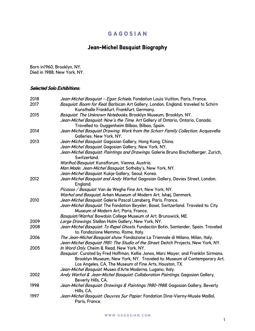 Selected Exhibition History (PDF)