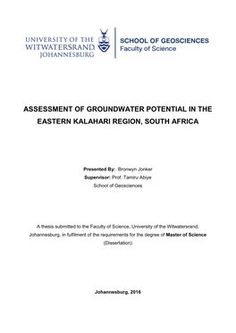 Assessment of Groundwater Potential in the Eastern Kalahari Region, South Africa