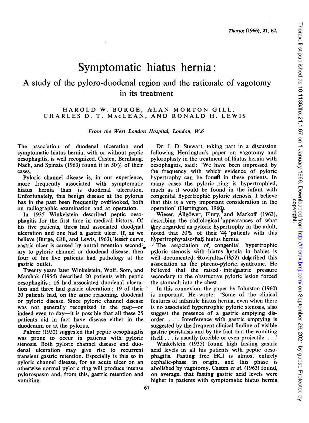 Symptomatic Hiatus Hernia: a Study of the Pyloro-Duodenal Region and the Rationale of Vagotomy in Its Treatment