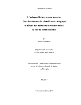 L'universalité Des Droits Humains Dans