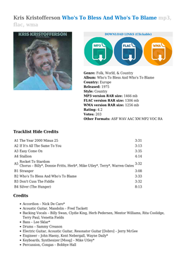 Kris Kristofferson Who's to Bless and Who's to Blame Mp3, Flac, Wma