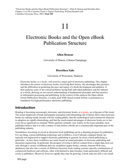 Electronic Books and the Open Ebook Publication Structure”; Allen H