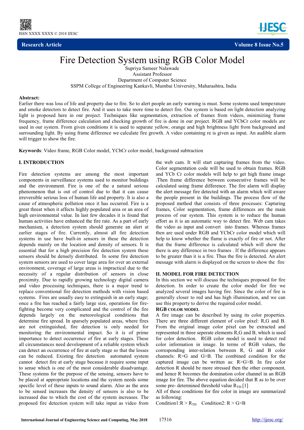 Fire Detection System Using RGB Color Model