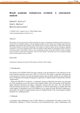 Brazil Academic Webuniverse Revisited: a Cybermetric Analysis