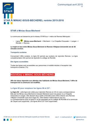 NOUVEAU À MINIAC-SOUS-BÉCHEREL STAR À MINIAC-SOUS-BECHEREL Rentrée 2015-2016 Communiqué Avril 2015