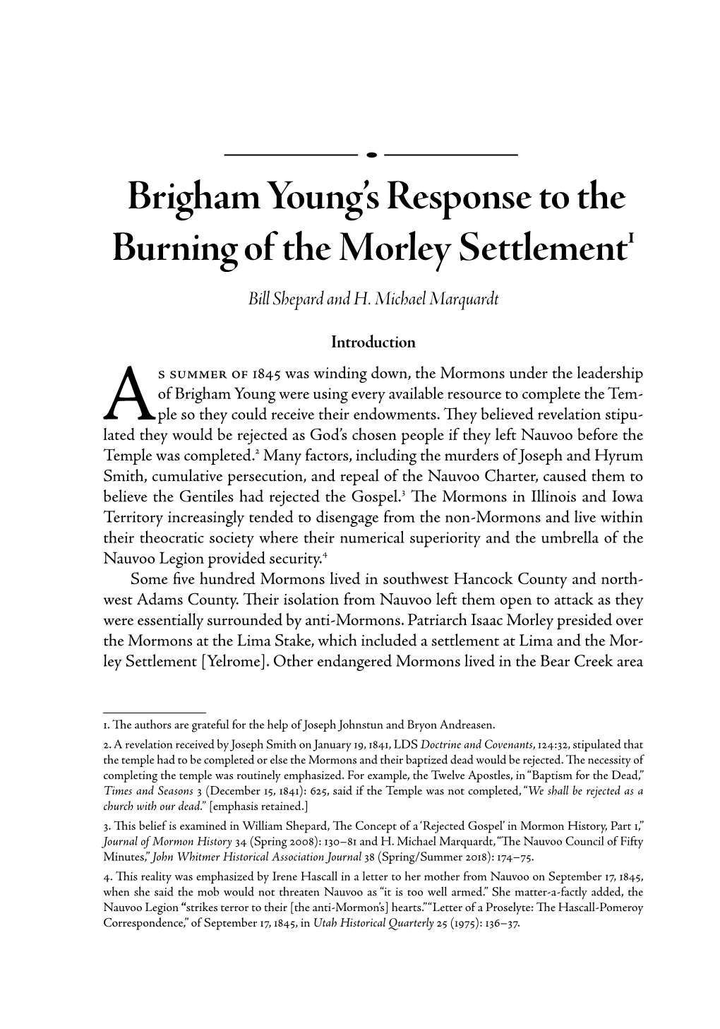 Brigham Young's Response to the Burning of the Morley