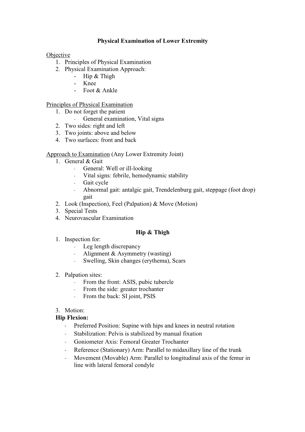 Physical Examination of Lower Extremity