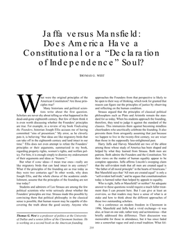 Jaffa Versus Mansfield: Does America Have a Constitutional Or a “Declaration of Independence” Soul?
