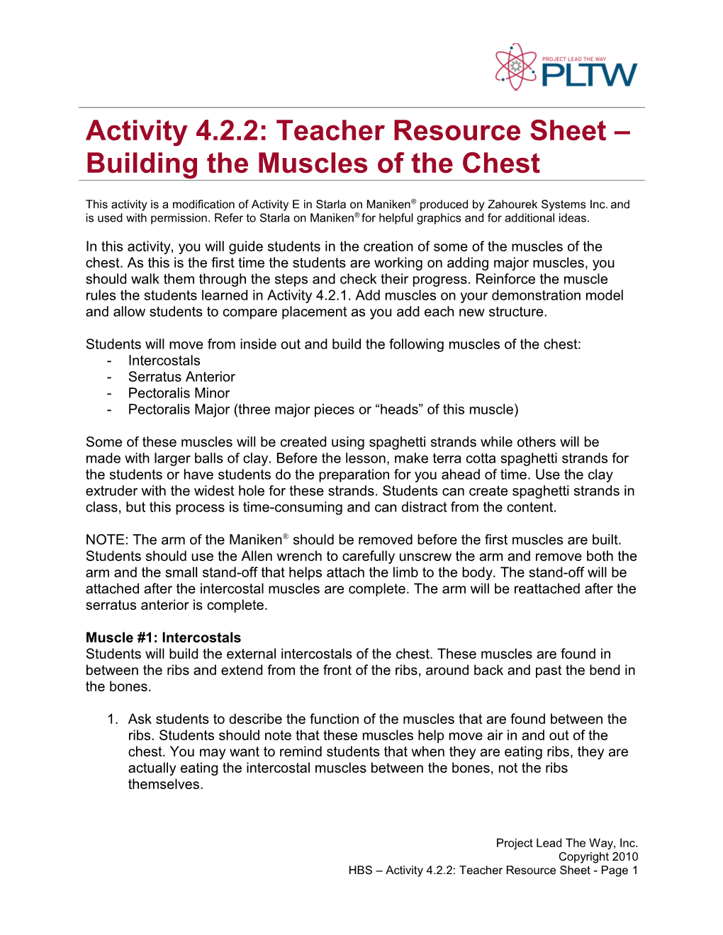 Activity 4.2.2: Teacher Resource Sheet Building the Muscles of the Chest This Activity