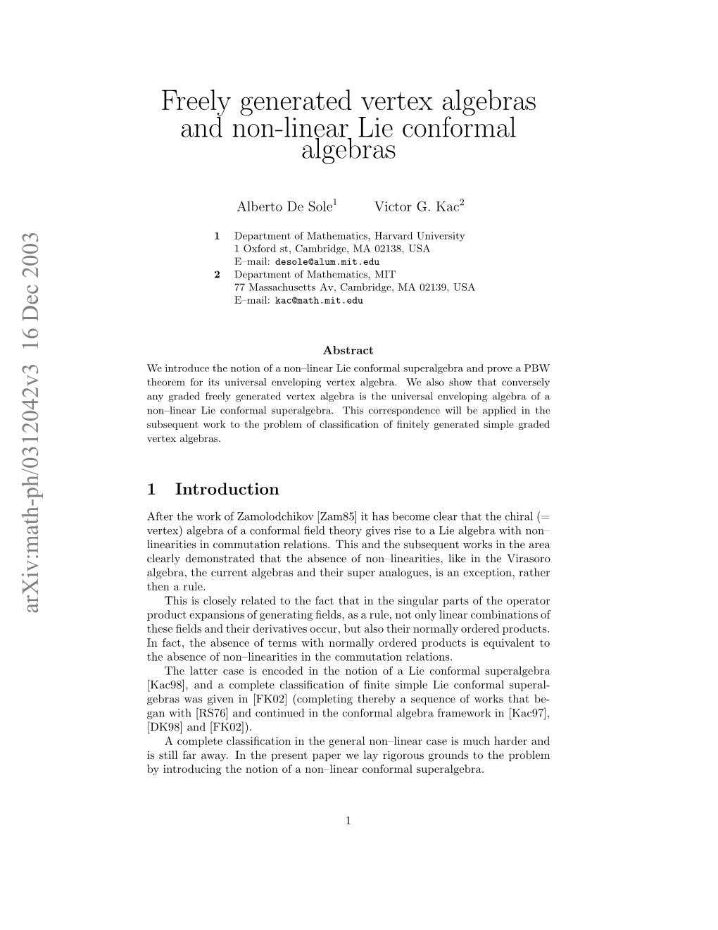 Freely Generated Vertex Algebras and Non-Linear Lie Conformal