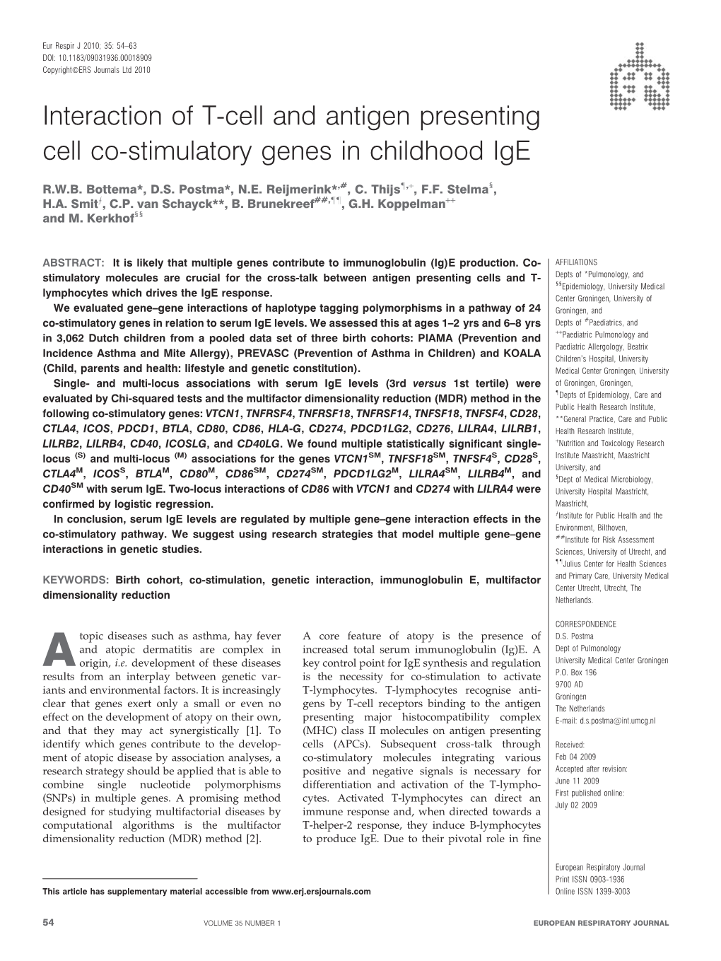 Interaction of T-Cell and Antigen Presenting Cell Co-Stimulatory Genes in Childhood Ige