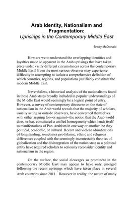 Arab Identity, Nationalism and Fragmentation: Uprisings in the Contemporary Middle East