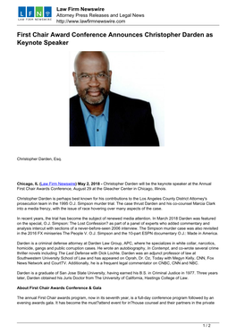 First Chair Award Conference Announces Christopher Darden As Keynote Speaker