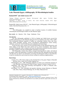 Lake Manzala Egypt, a Bibliography: II-Microbiological Studies