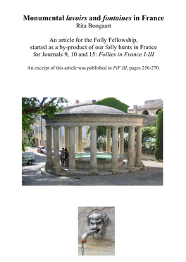 Monumental Lavoirs and Fontaines in France Rita Boogaart