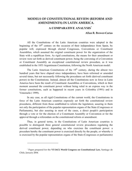 Models of Constitutional Review (Reform and Amendments) in Latin America