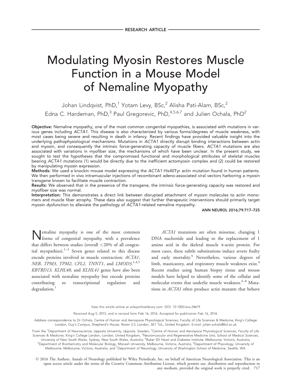 Modulating Myosin Restores Muscle Function in a Mouse Model of Nemaline Myopathy