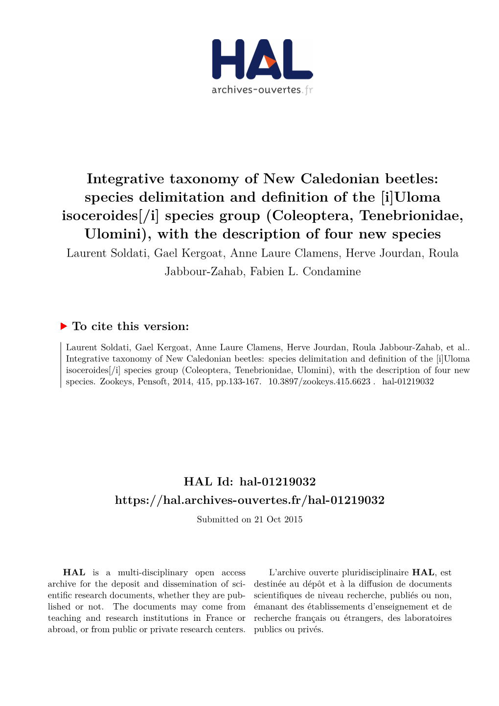 Integrative Taxonomy of New Caledonian Beetles: Species