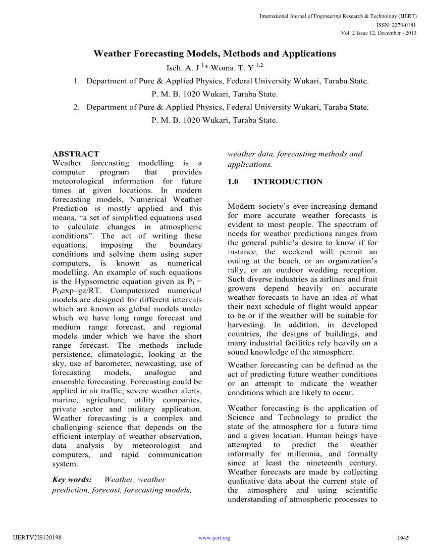 Weather Forecasting Models, Methods and Applications AA Iseh