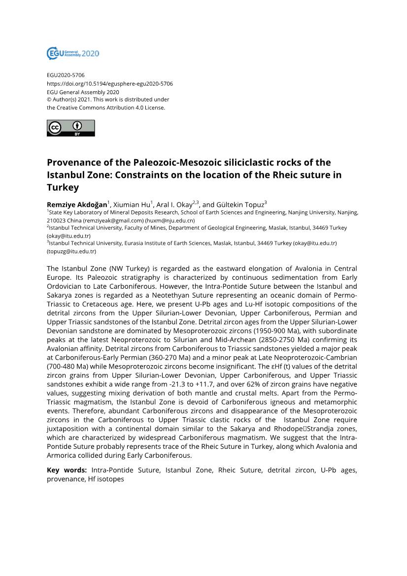Provenance of the Paleozoic-Mesozoic Siliciclastic Rocks of the Istanbul Zone: Constraints on the Location of the Rheic Suture in Turkey