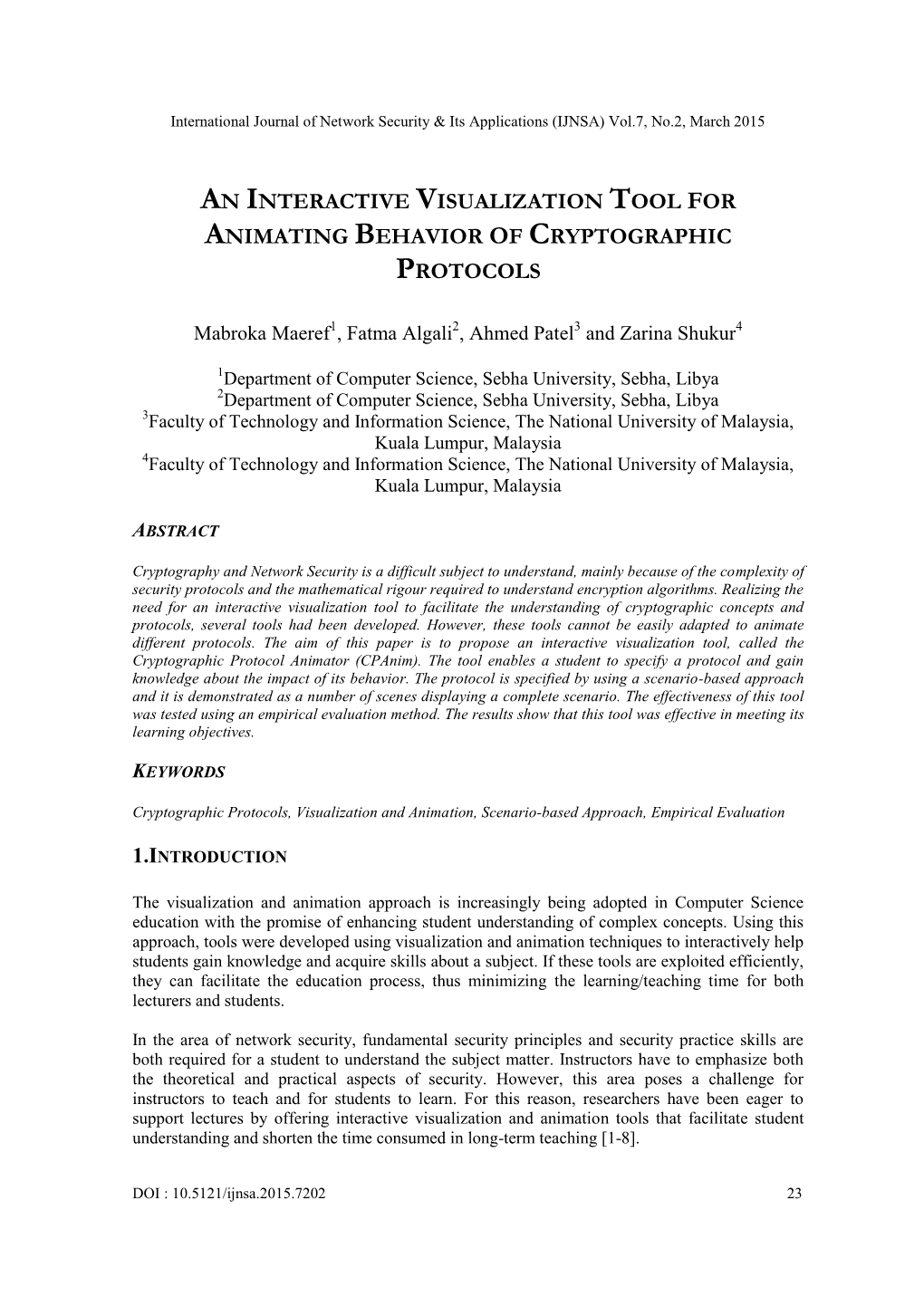 An Interactive Visualization Tool for Animating Behavior of Cryptographic Protocols