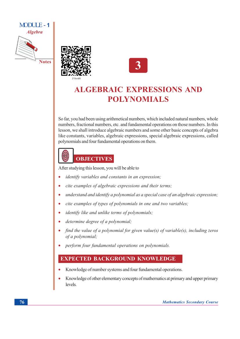 Algebraic Expressions and Polynomials Algebra