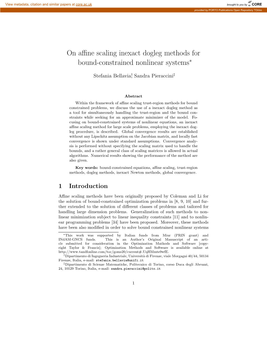 On Affine Scaling Inexact Dogleg Methods for Bound