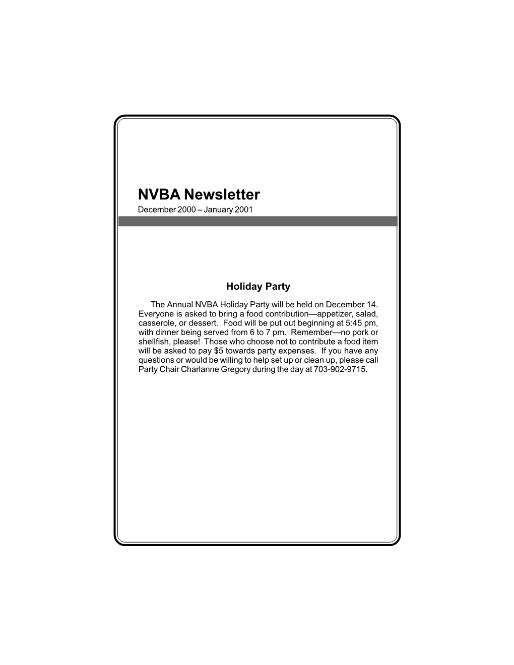 NVBA Newsletter December 2000 – January 2001