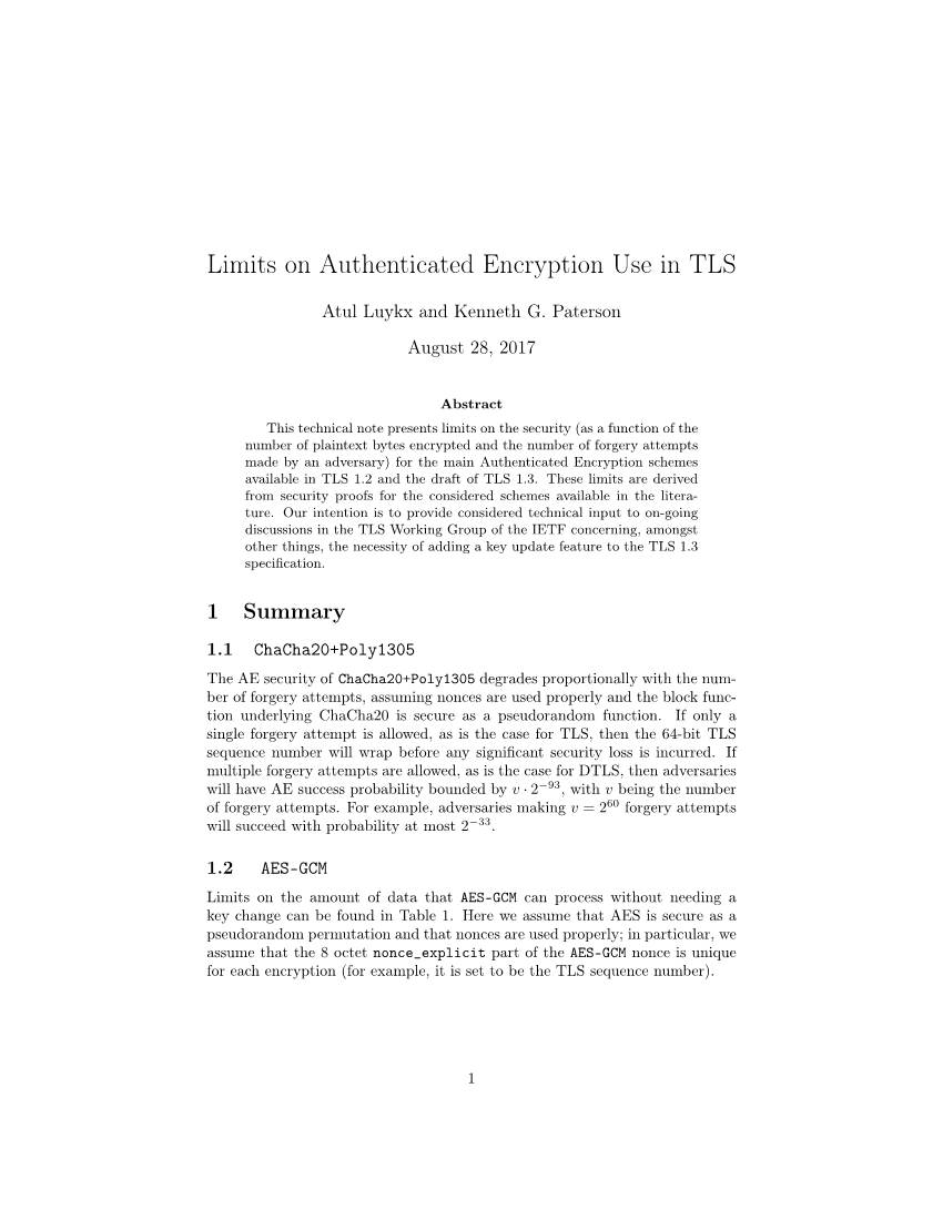 Limits on Authenticated Encryption Use in TLS