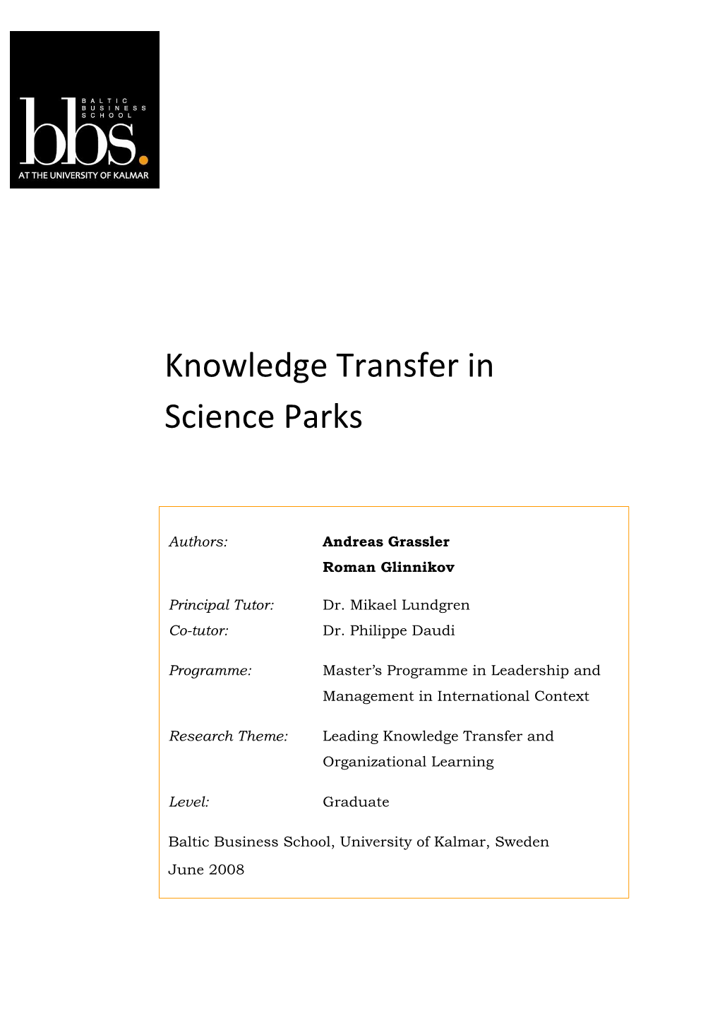 Knowledge Transfer in Science Parks
