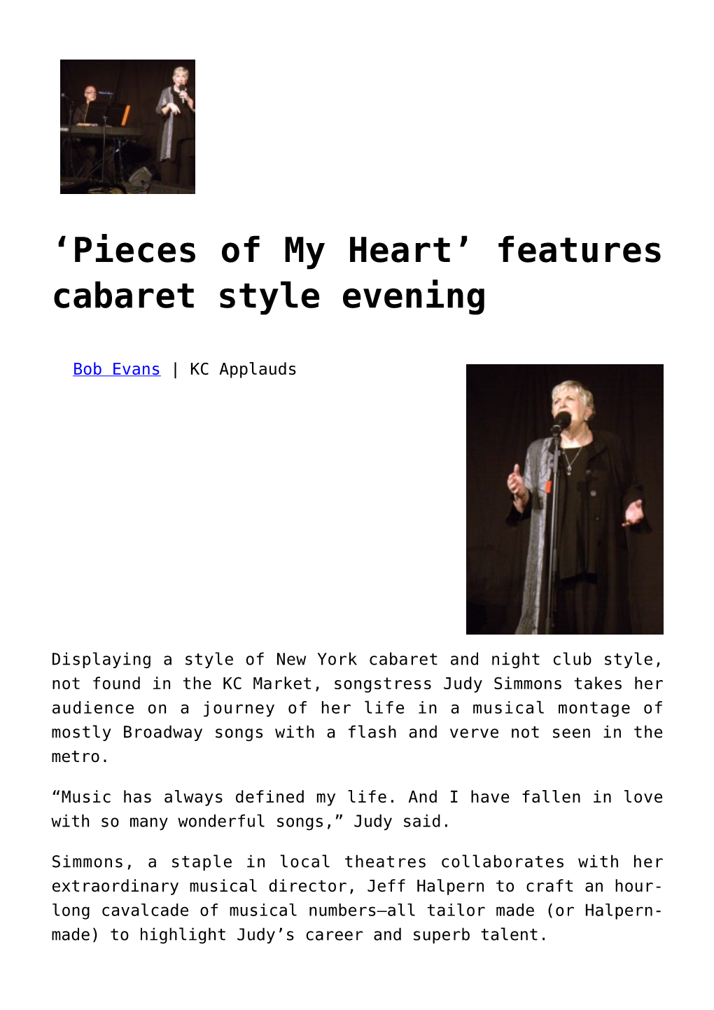 Features Cabaret Style Evening