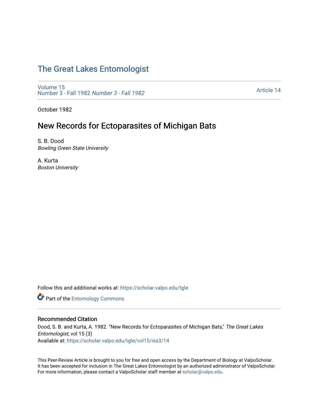 New Records for Ectoparasites of Michigan Bats