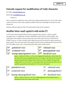 Unicode Request for Modification of Voqs Character Modifier Letter Small